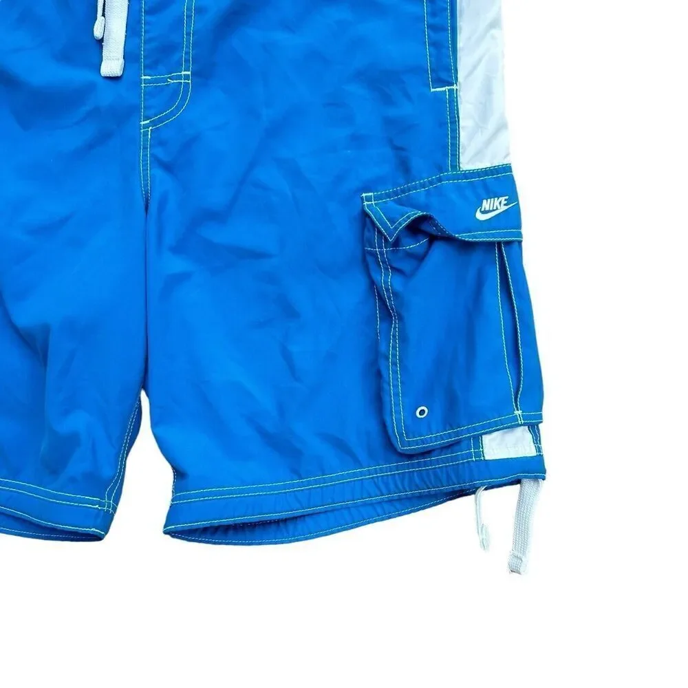 Vintage Nike Cargo Board Shorts Swim Trunks Surfing Size‎ xl Blue White